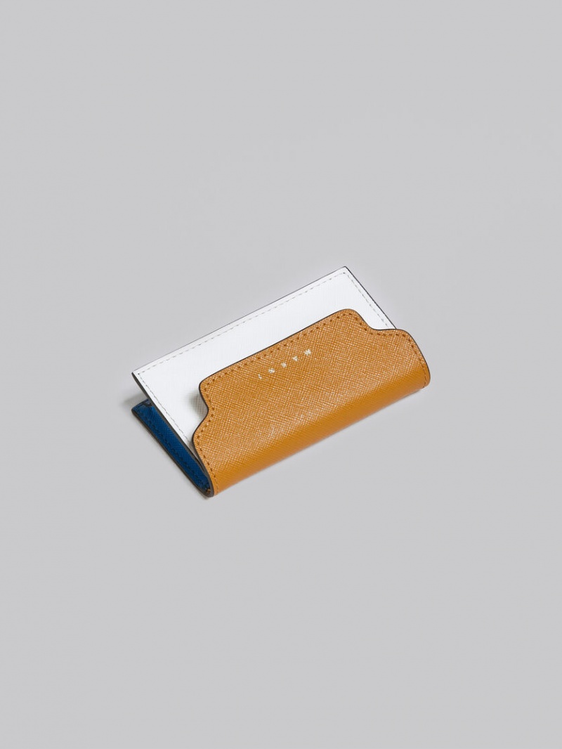 Marni Cuero Business Card Case Marrom Blancos Azules | YMXVQ75877