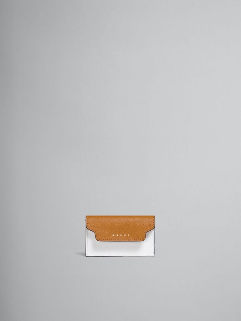 Marni Cuero Business Card Case Marrom Blancos Azules | YMXVQ75877