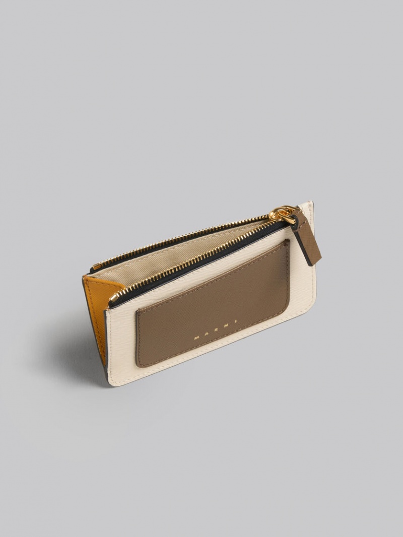 Marni Cuero Card Case Marrom Blancos Naranjas | MXJBT76855