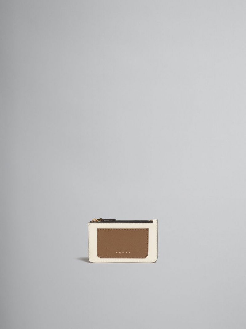 Marni Cuero Card Case Marrom Blancos Naranjas | MXJBT76855
