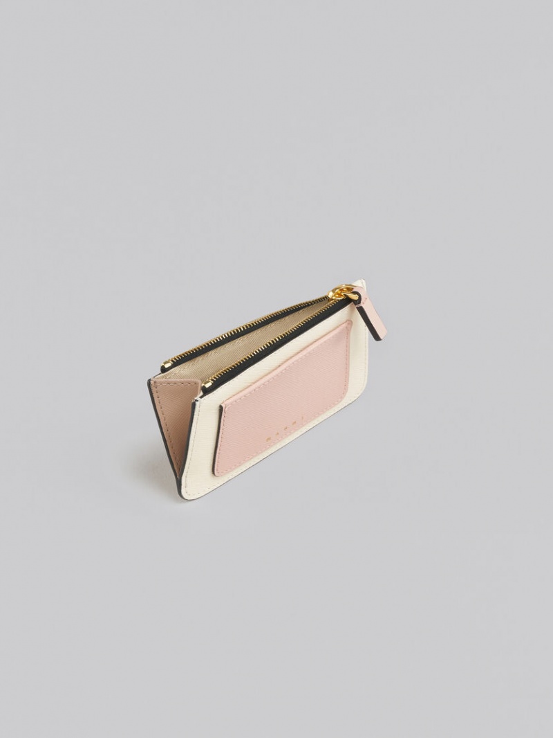Marni Cuero Card Case Rosas Blancos Beige | MMXFT50148