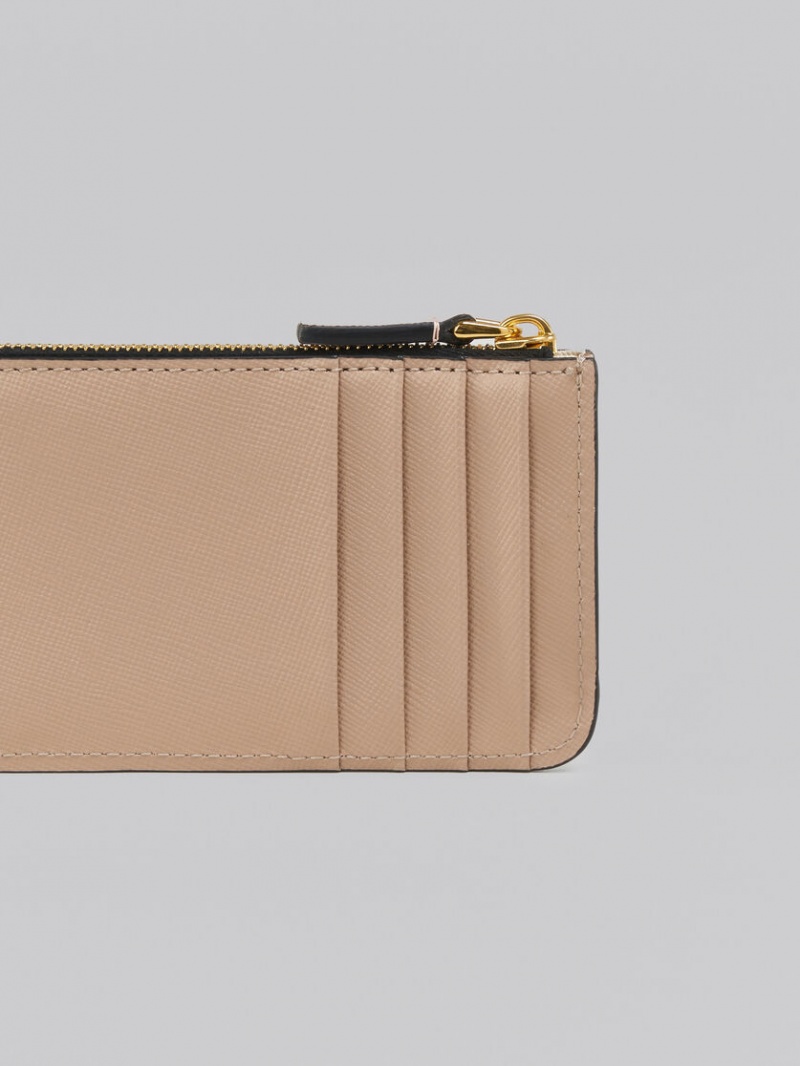 Marni Cuero Card Case Rosas Blancos Beige | MMXFT50148