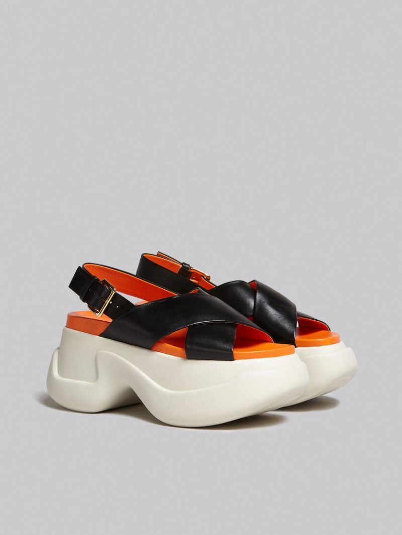 Marni Cuero Criss-cross Aras 23 Sandal Negros | MXXBR19682