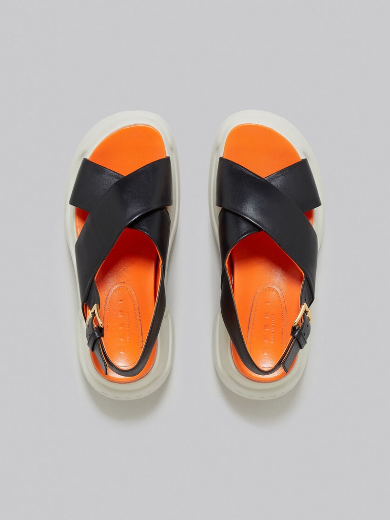 Marni Cuero Criss-cross Aras 23 Sandal Negros | AMXWC30394