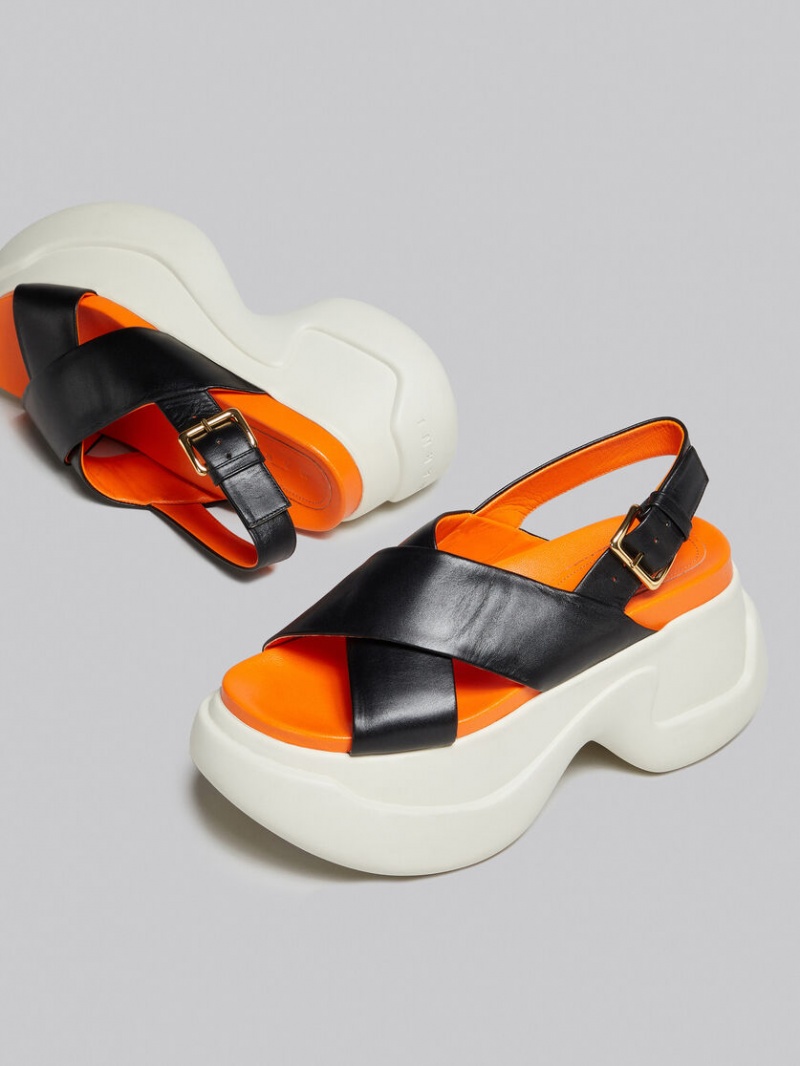 Marni Cuero Criss-cross Aras 23 Sandal Negros | AMXWC30394