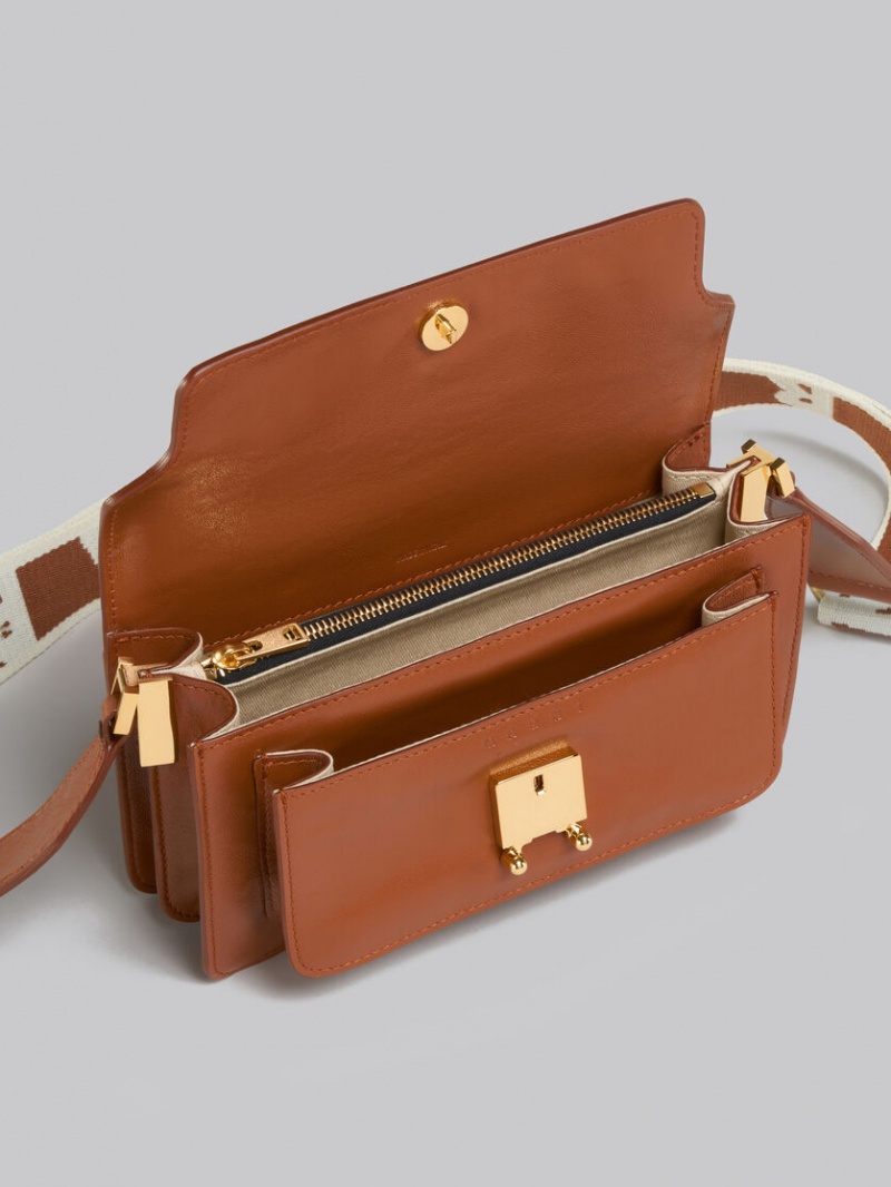 Marni Cuero E/W Soft Trunk Bag With Logo Correa Marrom | MXNEJ90560
