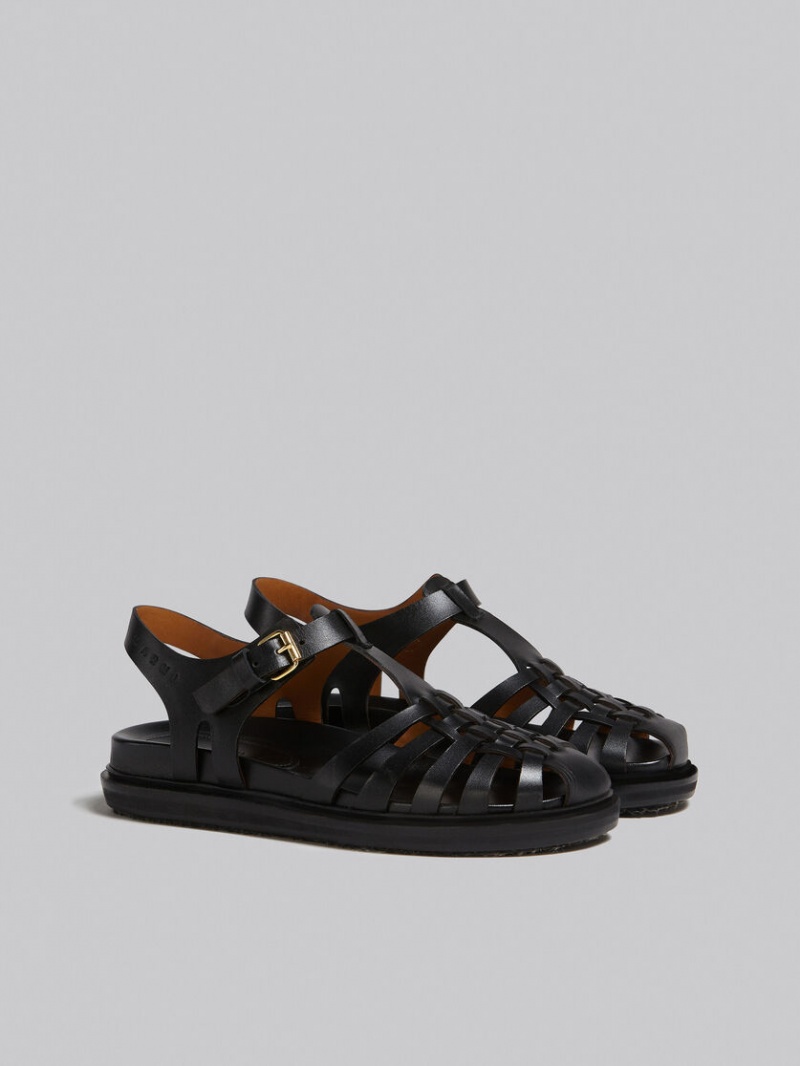 Marni Cuero Fisherman's Sandal Negros | ZMXMJ81007