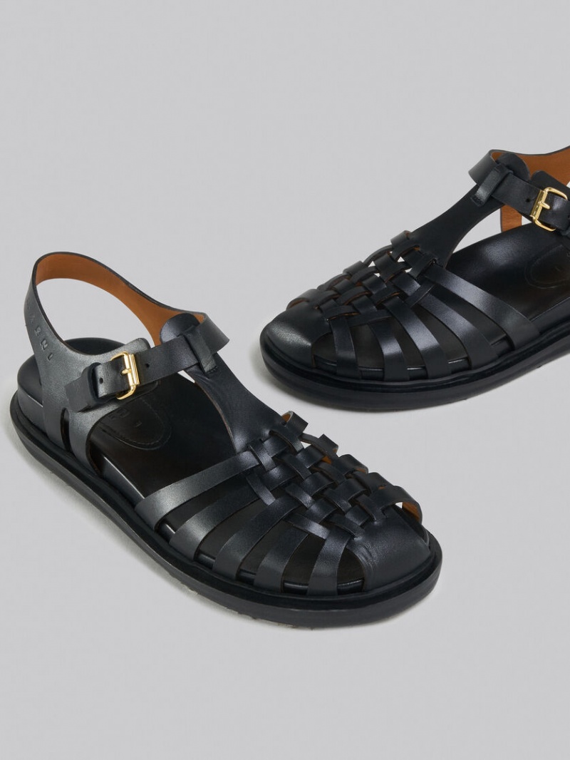Marni Cuero Fisherman's Sandal Negros | ZMXMJ81007