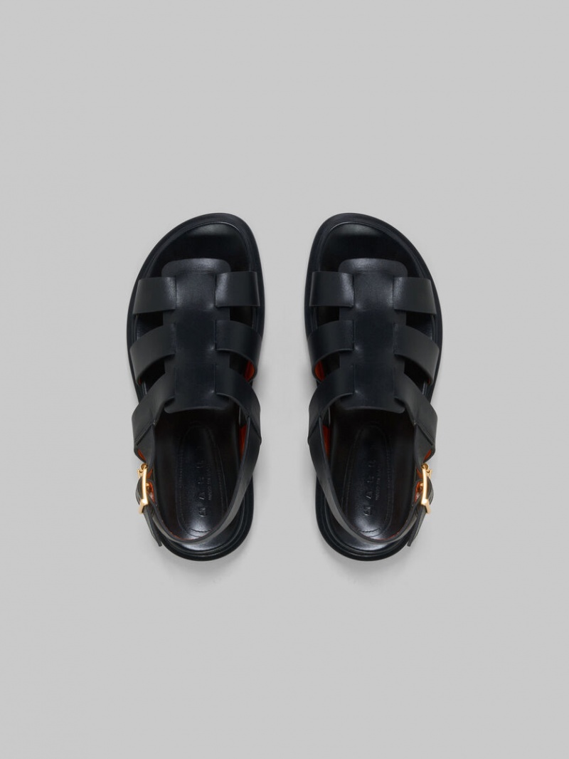 Marni Cuero Gladiator Sandal Negros | EMXVG45054