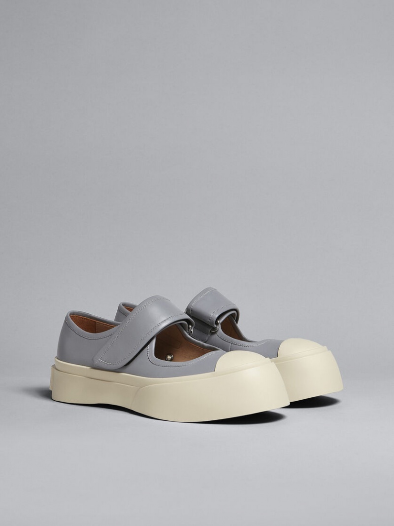 Marni Cuero Mary Jane Sneaker Grises | MXEAH19528