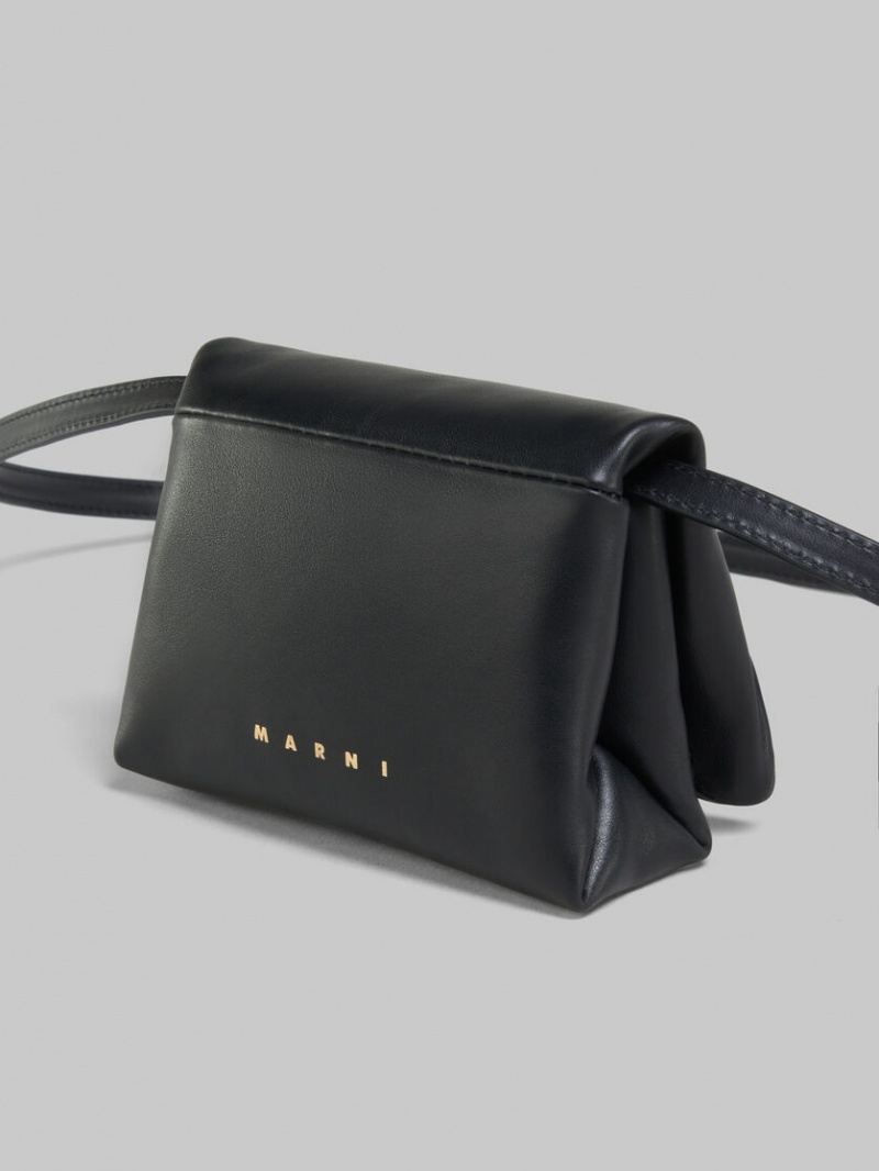 Marni Cuero Mini Prisma Pouch Negros | MXDFL19327