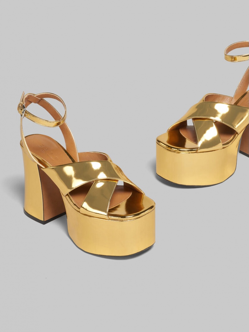 Marni Cuero Plataforma Sandal Dorados | MXXMI14203