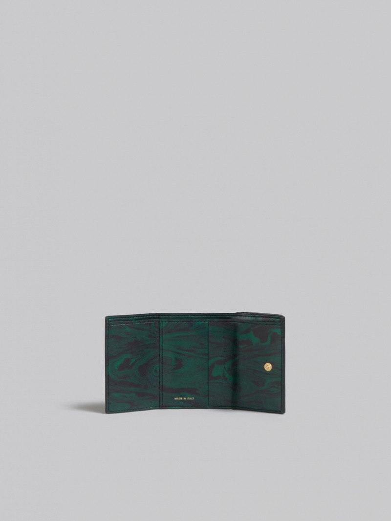 Marni Cuero Trifold Venice Wallet With Marbled Interior Negros | XMXBH29442