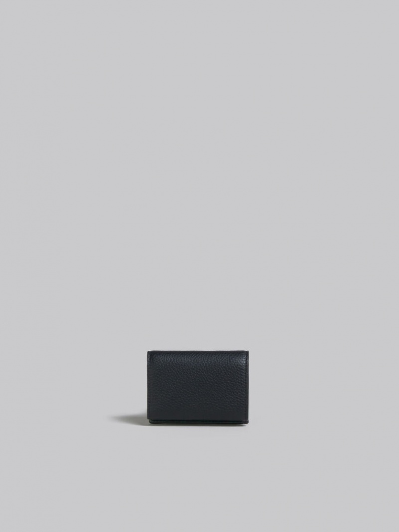 Marni Cuero Trifold Venice Wallet With Marbled Interior Negros | XMXBH29442