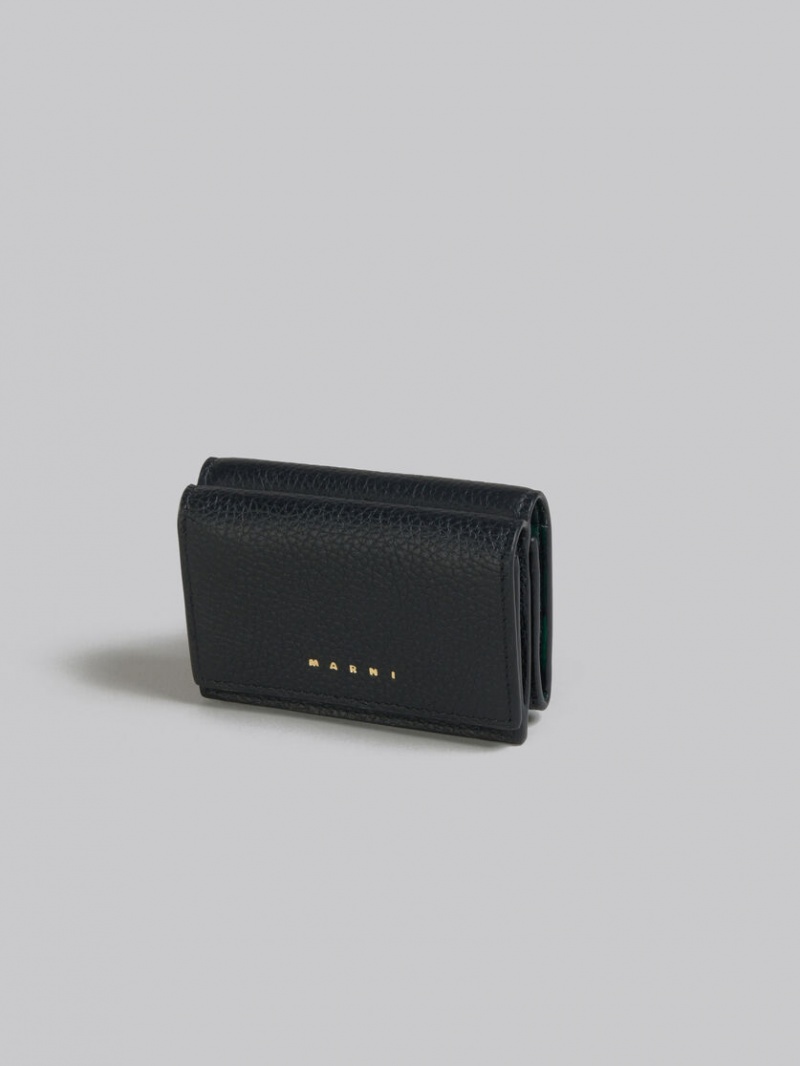 Marni Cuero Trifold Venice Wallet With Marbled Interior Negros | XMXBH29442
