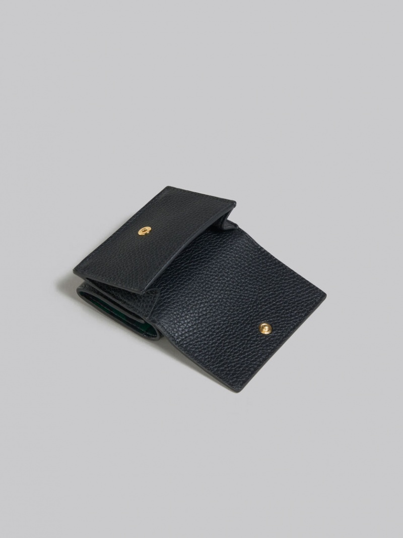 Marni Cuero Trifold Venice Wallet With Marbled Interior Negros | XMXBH29442