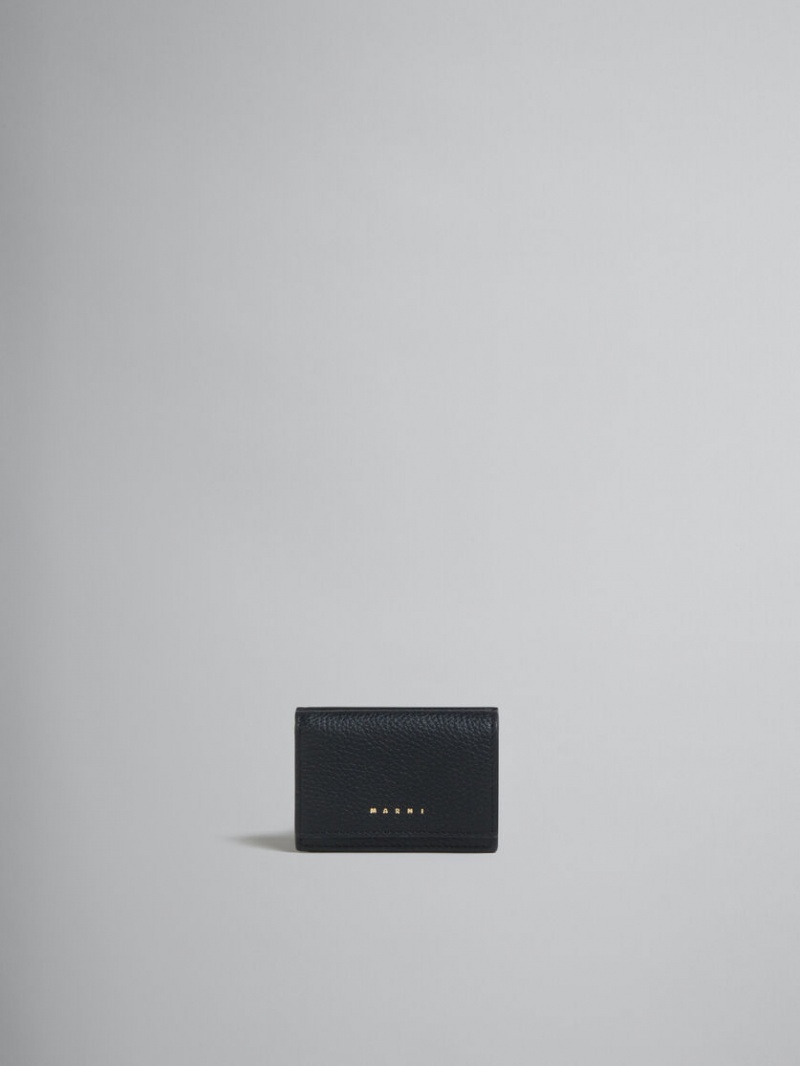 Marni Cuero Trifold Venice Wallet With Marbled Interior Negros | XMXBH29442