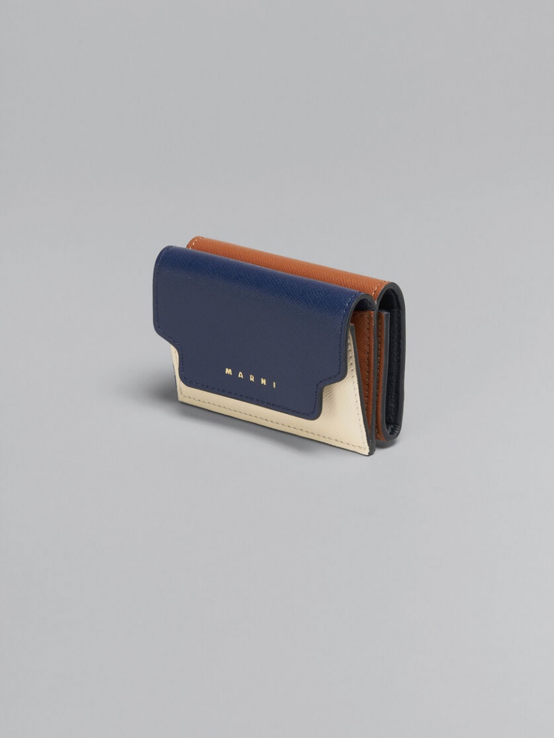 Marni Cuero Tri-fold Wallet Azules Blancos Marrom | MXJVR66157
