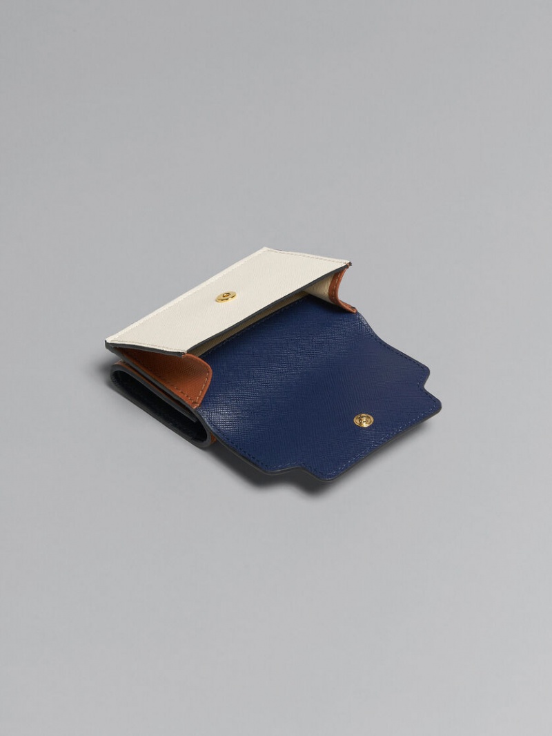 Marni Cuero Tri-fold Wallet Azules Blancos Marrom | MXJVR66157