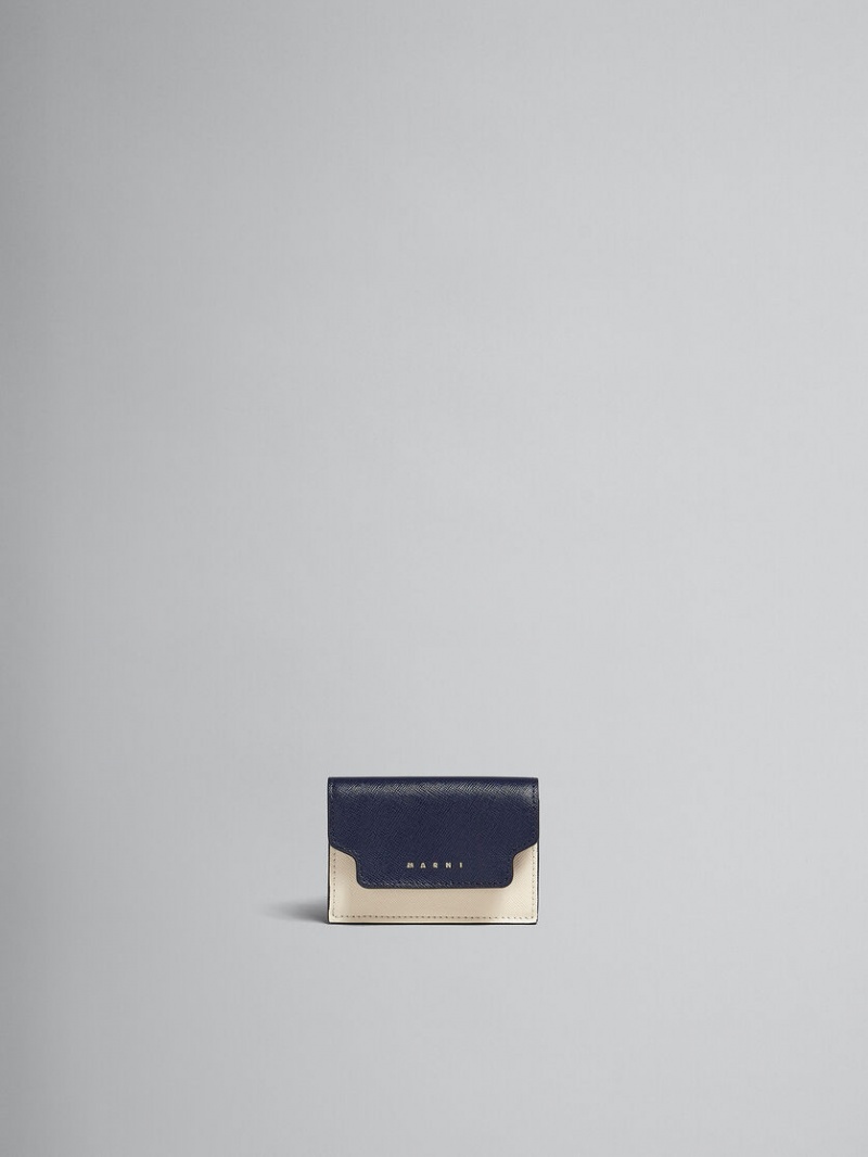 Marni Cuero Tri-fold Wallet Azules Blancos Marrom | MXJVR66157