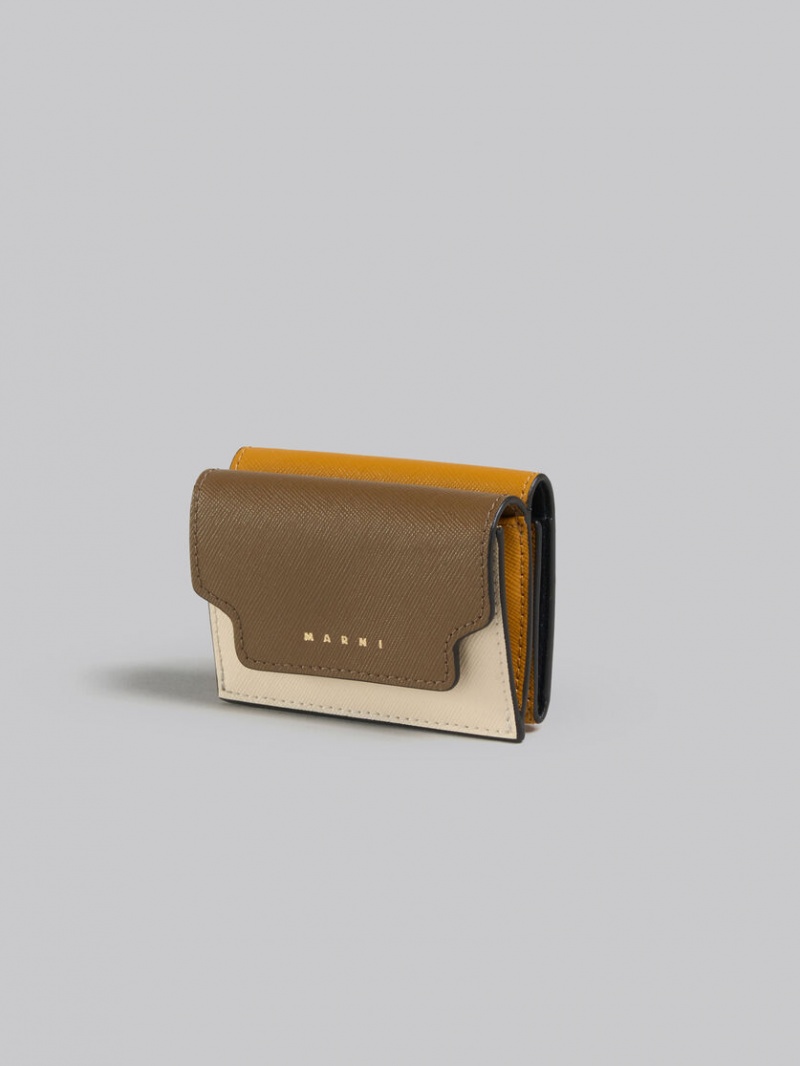 Marni Cuero Tri-fold Wallet Marrom Blancos Naranjas | AMXWC22713