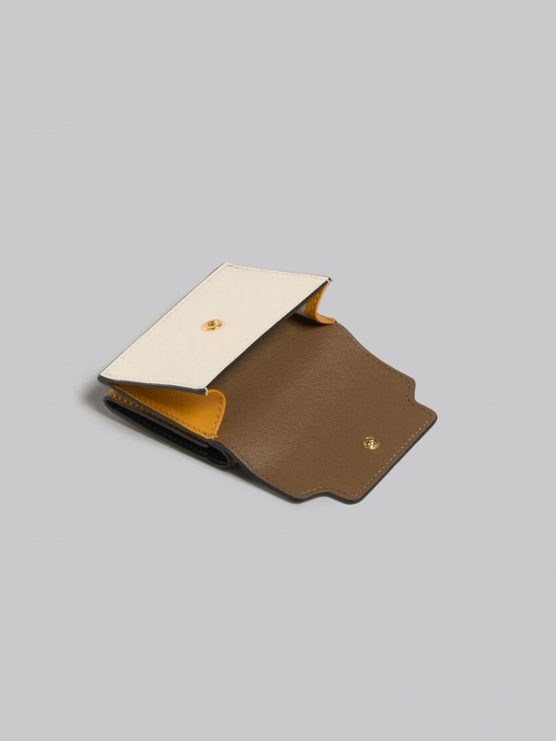 Marni Cuero Tri-fold Wallet Marrom Blancos Naranjas | AMXWC22713