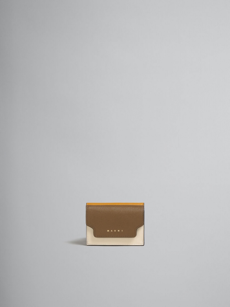 Marni Cuero Tri-fold Wallet Marrom Blancos Naranjas | AMXWC22713