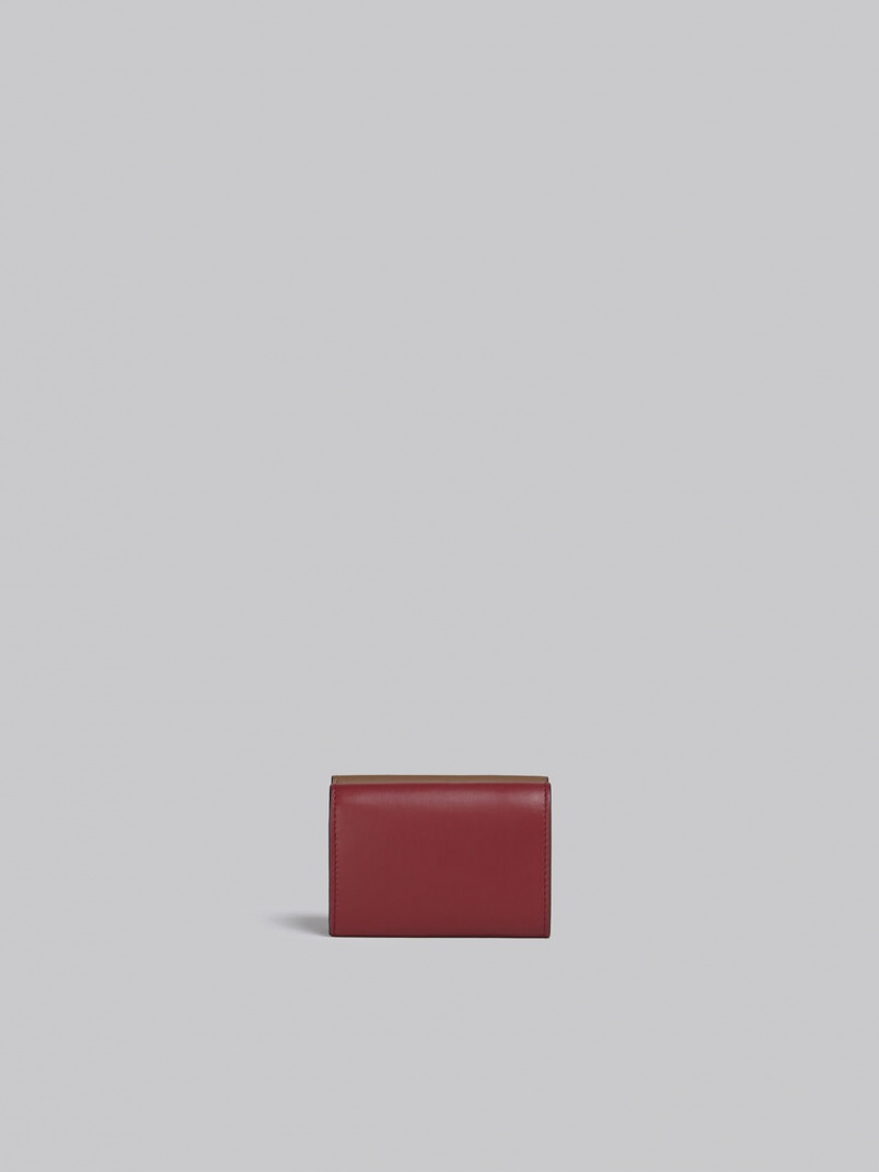 Marni Cuero Tri-fold Wallet Marrom Rosas Vino | GMXUC41283