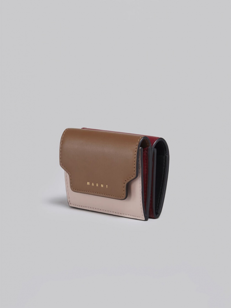 Marni Cuero Tri-fold Wallet Marrom Rosas Vino | GMXUC41283