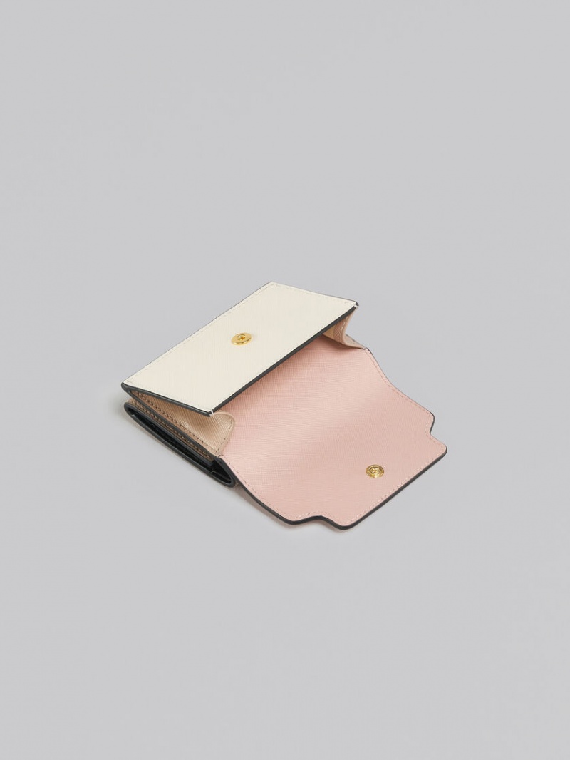Marni Cuero Tri-fold Wallet Rosas Blancos Beige | MXZDE98705
