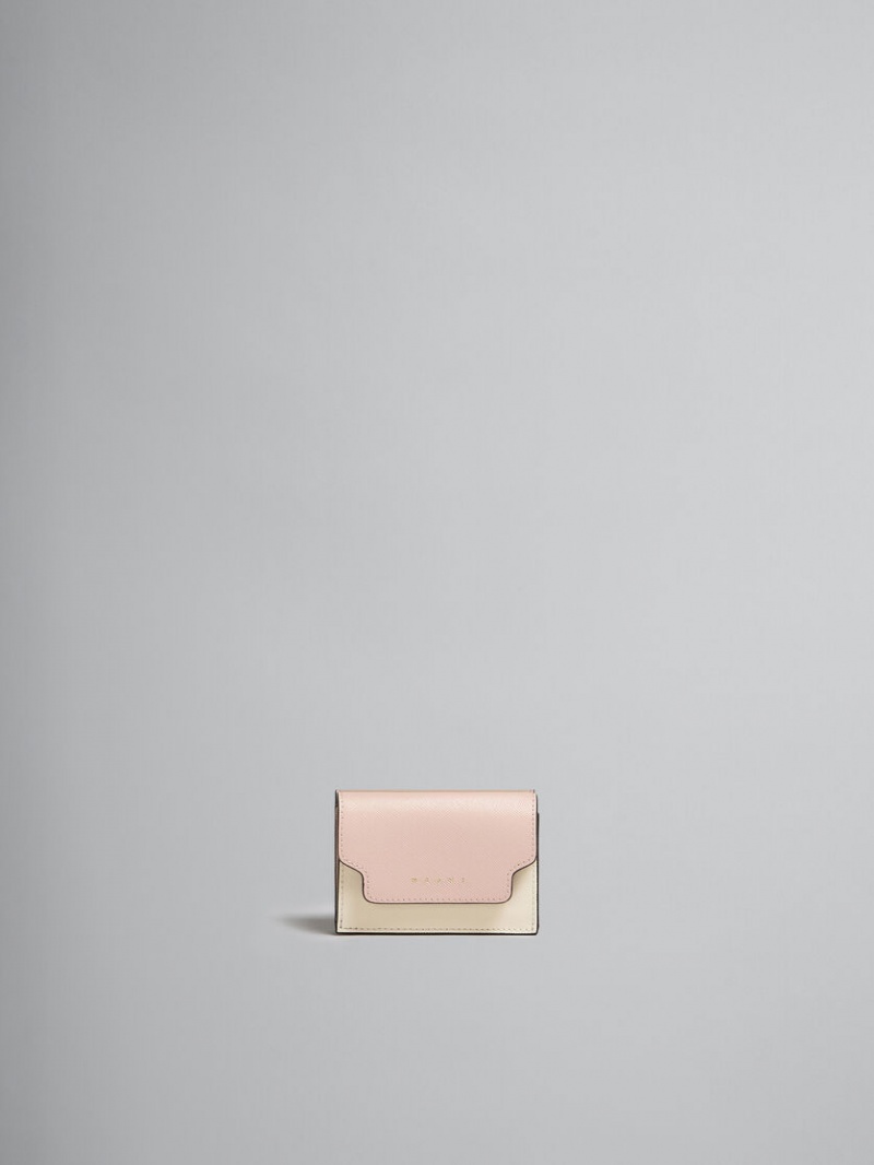 Marni Cuero Tri-fold Wallet Rosas Blancos Beige | MXZDE98705
