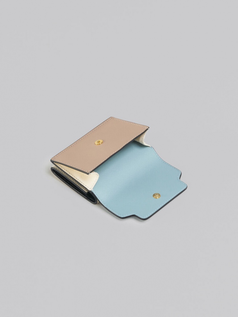 Marni Cuero Tri-fold Wallet Verdes Claro Beige Blancos | MXZPD52534