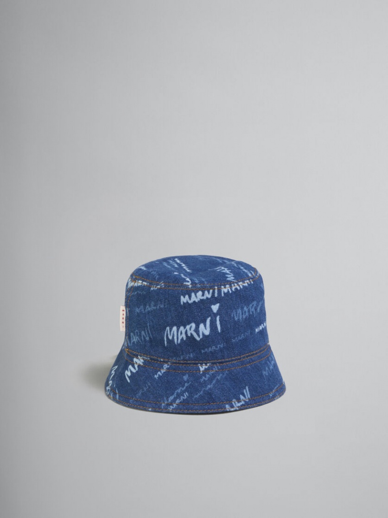 Marni Denim Bucket Hat With Mega Marni Motif Azules | BMXSD97540