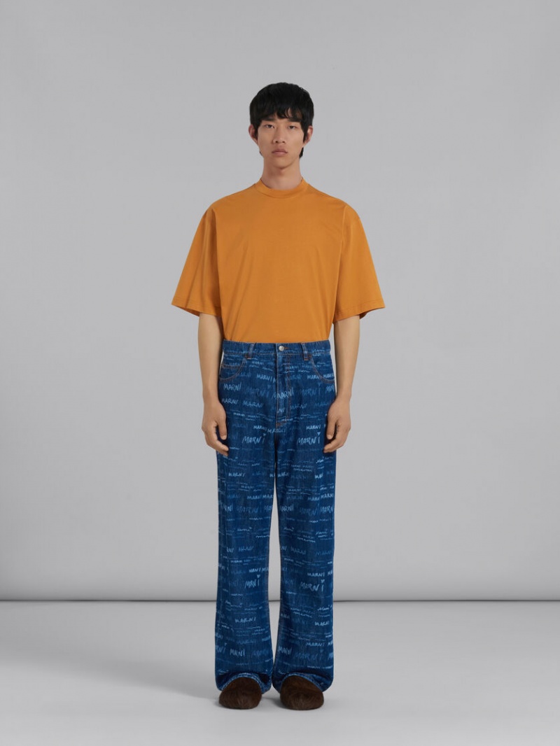 Marni Denim Directo Trousers With Mega Marni Print Azules | MMXFT59541