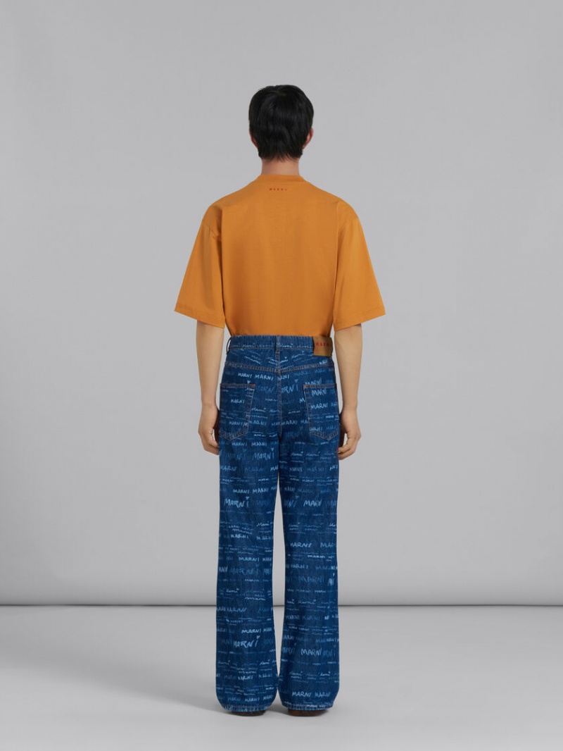 Marni Denim Directo Trousers With Mega Marni Print Azules | MMXFT59541