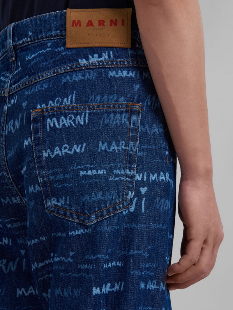 Marni Denim Directo Trousers With Mega Marni Print Azules | MMXFT59541