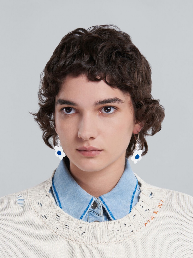 Marni Earrings With Flower Blancos Flores | XMXBH32240