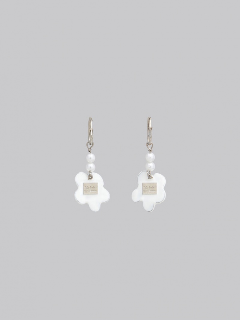 Marni Earrings With Flower Blancos Flores | XMXBH32240
