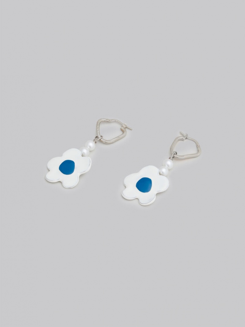Marni Earrings With Flower Blancos Flores | XMXBH32240