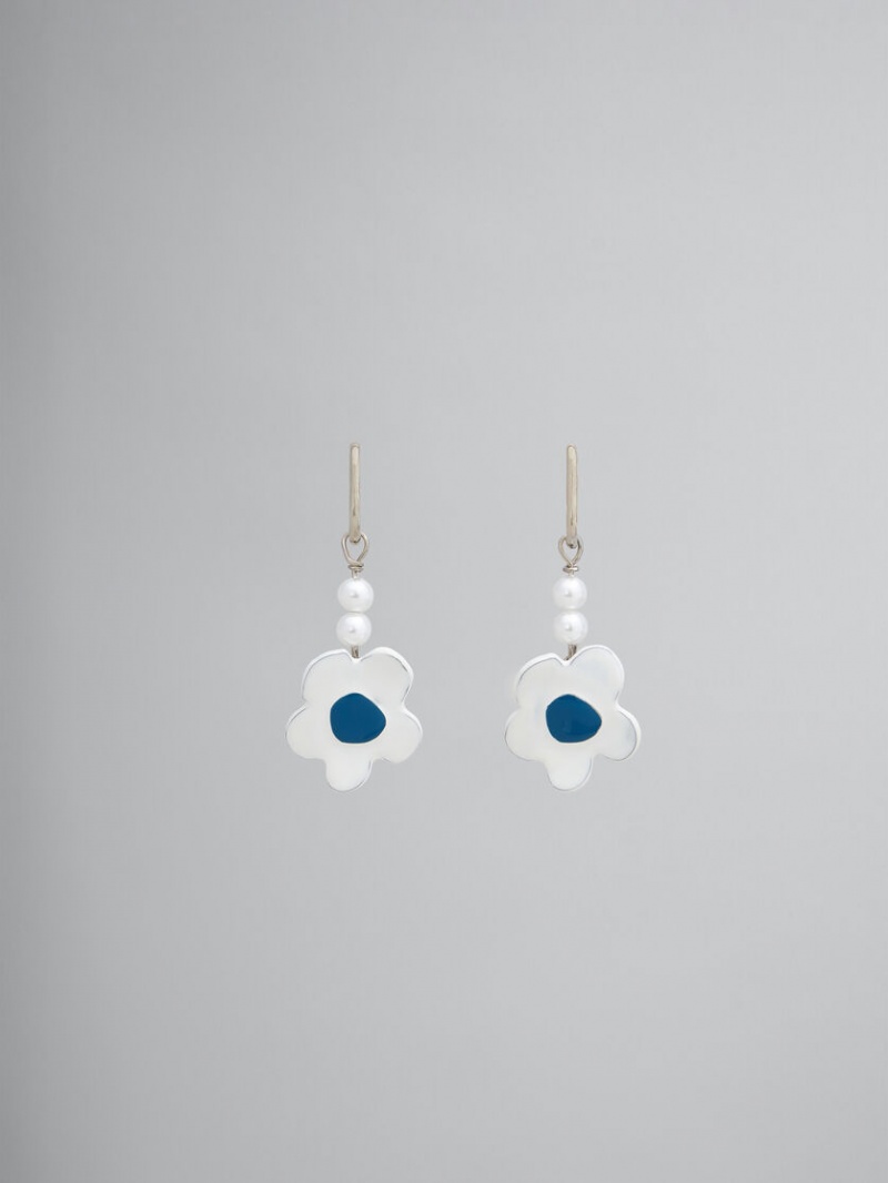 Marni Earrings With Flower Blancos Flores | XMXBH32240