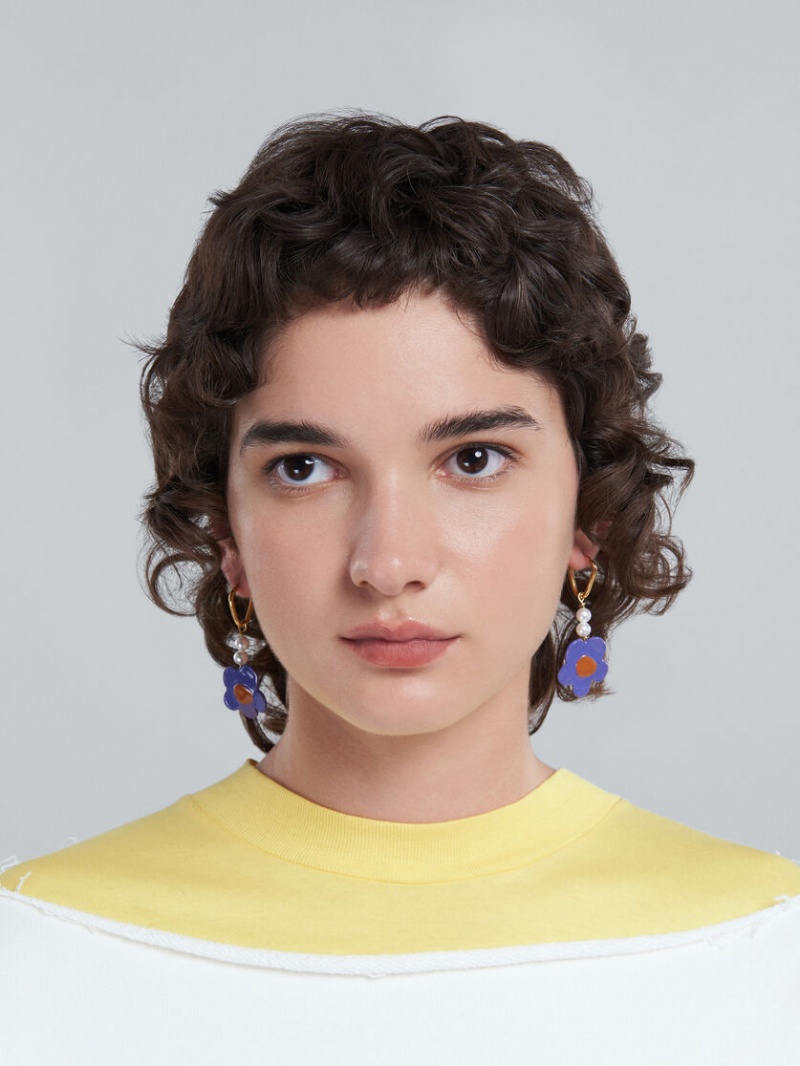 Marni Earrings With Flower Morados Flores | MXJZR86367