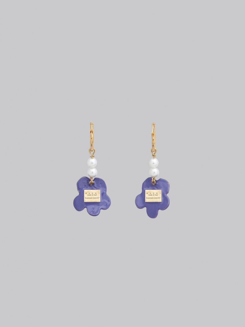 Marni Earrings With Flower Morados Flores | MXJZR86367