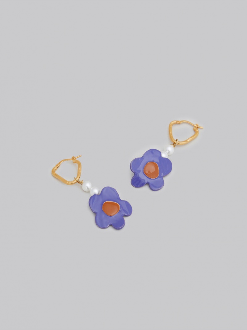 Marni Earrings With Flower Morados Flores | MXJZR86367
