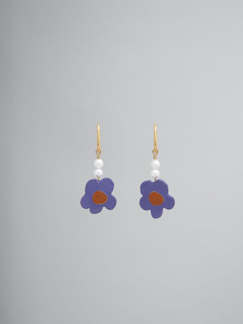 Marni Earrings With Flower Morados Flores | MXJZR86367