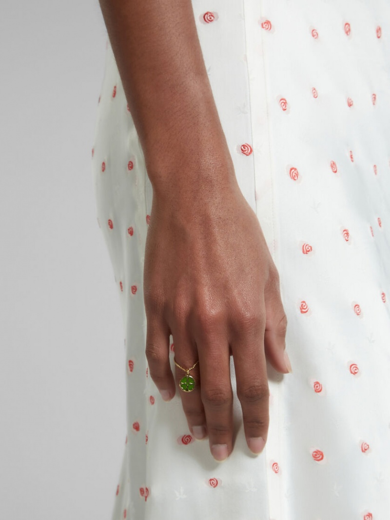 Marni Four-leaf Clover Chain Ring Dorados Verdes | BMXSO38596