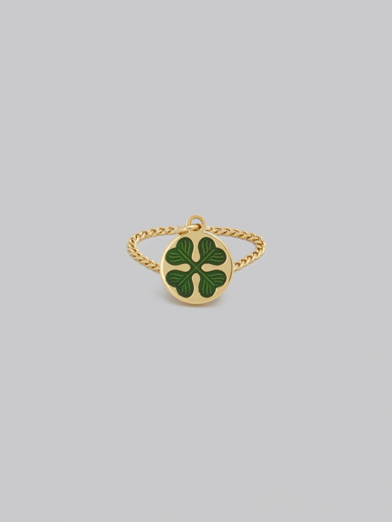 Marni Four-leaf Clover Chain Ring Dorados Verdes | BMXSO38596