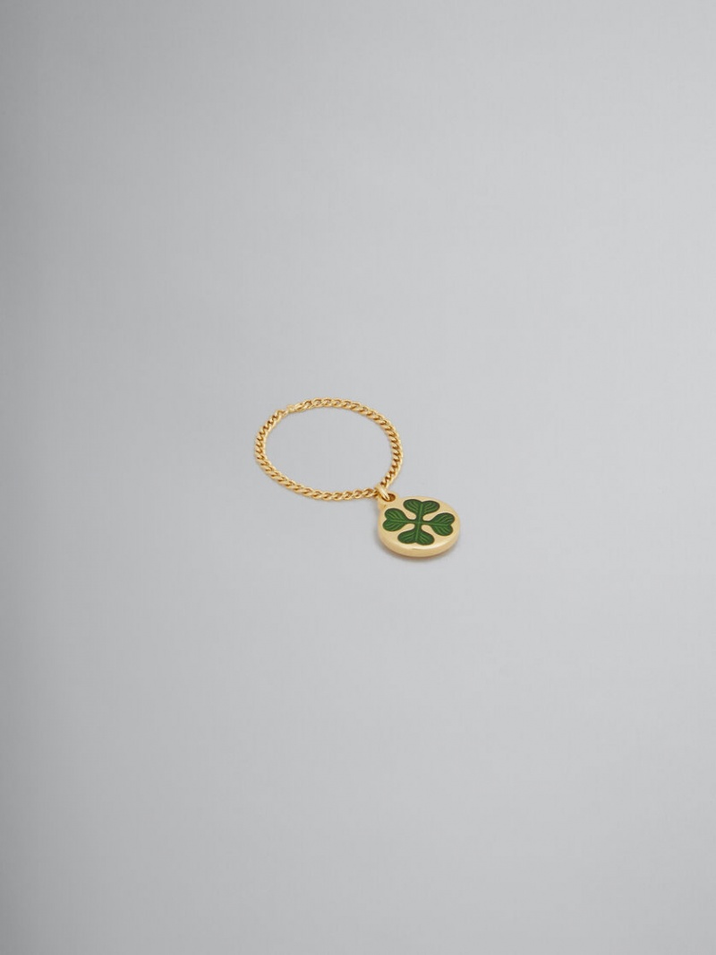 Marni Four-leaf Clover Chain Ring Dorados Verdes | BMXSO38596
