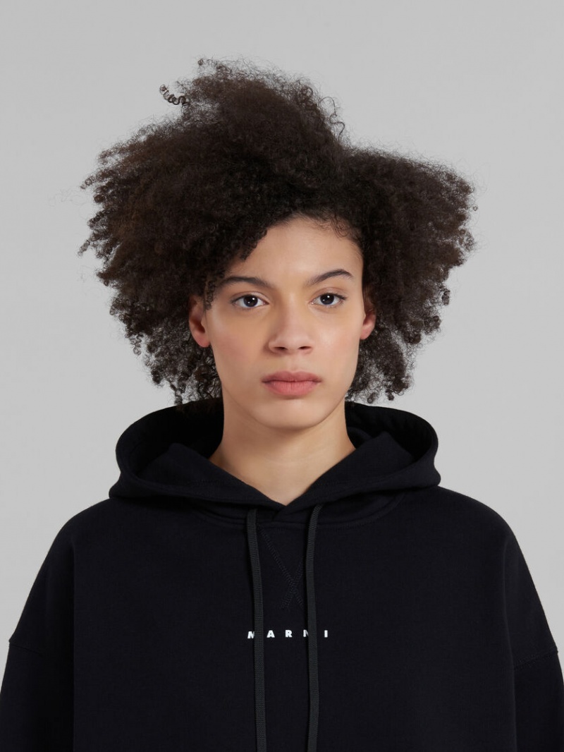 Marni Hoodie In Bio Algodon With Raw Cut Hem Negros | MXJVR40948