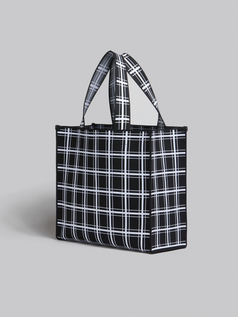Marni Jacquard Check Shopper Negros Blancos | QMXUV52634