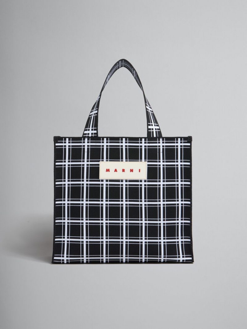 Marni Jacquard Check Shopper Negros Blancos | QMXUV52634